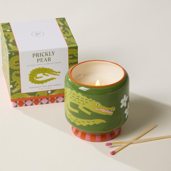 Adopo 8oz Crocodile Ceramic Candle | Prickly Pear
