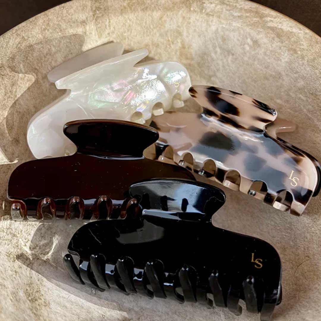 L&S Logo Petit Hair Claw Clips | Ivory