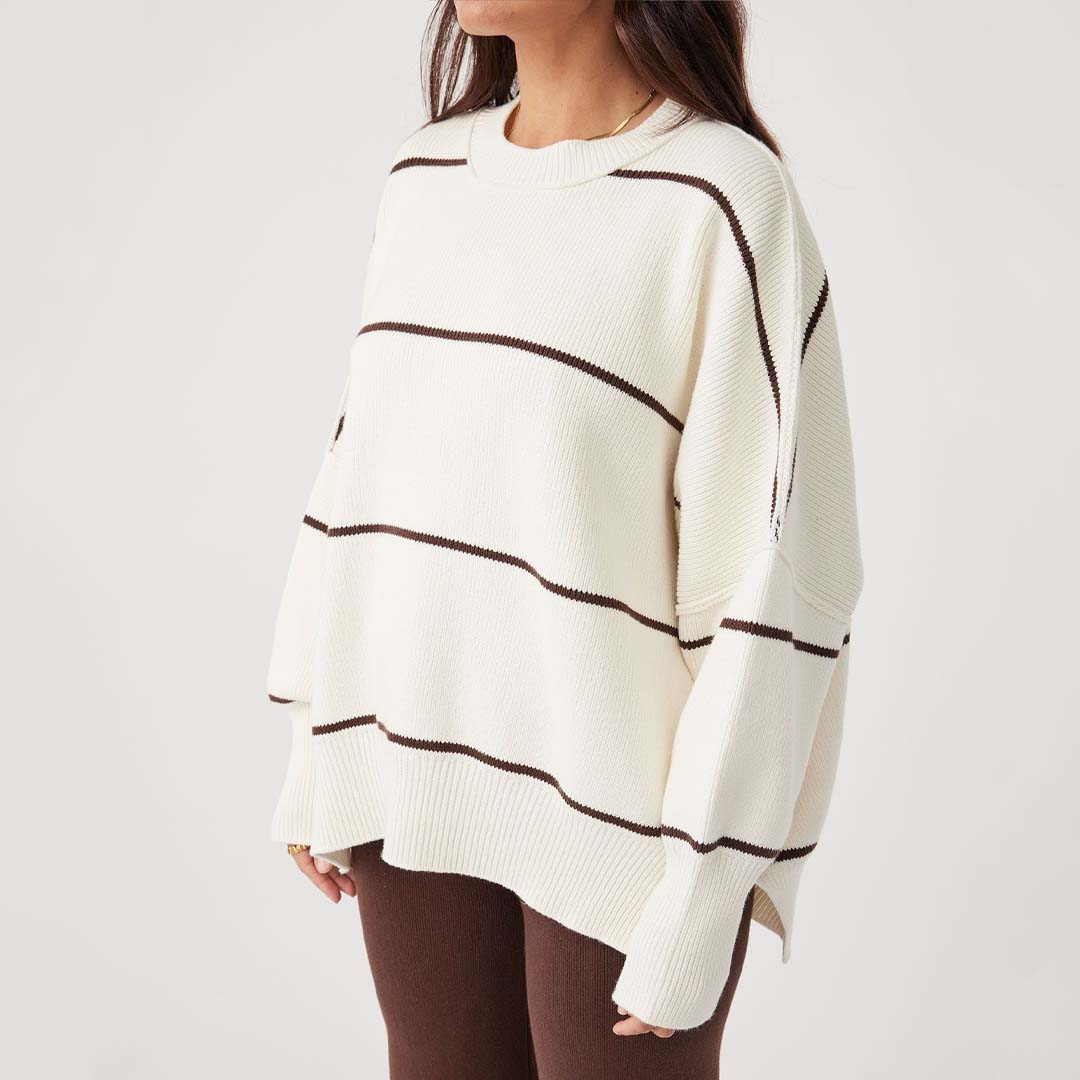 HARPER STRIPE ORGANIC KNIT SWEATER | CREAM & CHOCOLATE