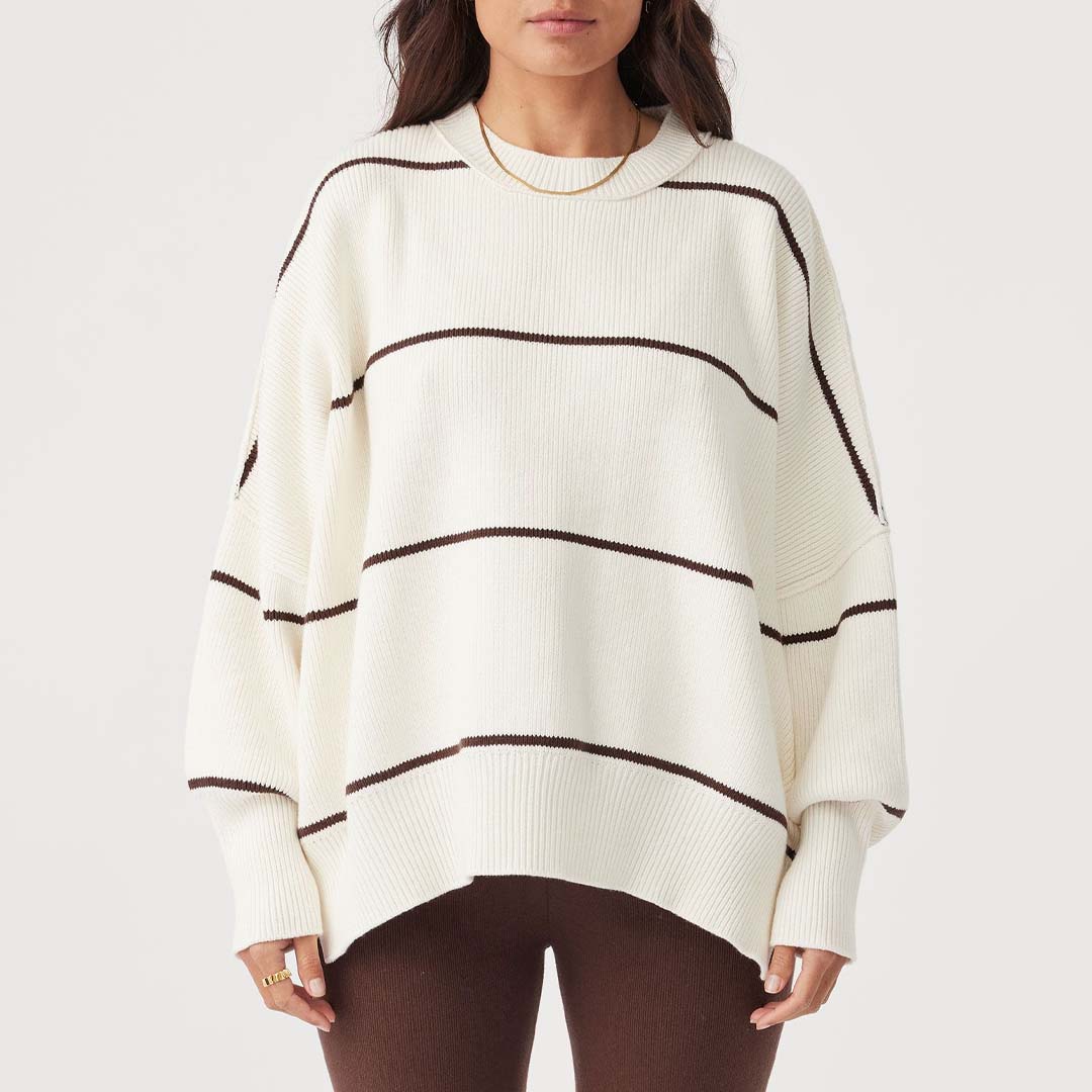 HARPER STRIPE ORGANIC KNIT SWEATER | CREAM & CHOCOLATE