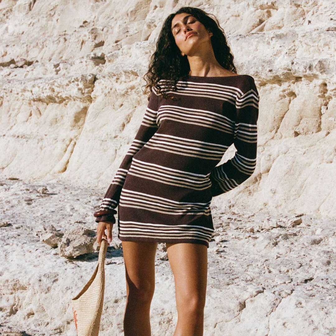 Nia Long Sleeve Mini Dress | Espresso Stripe