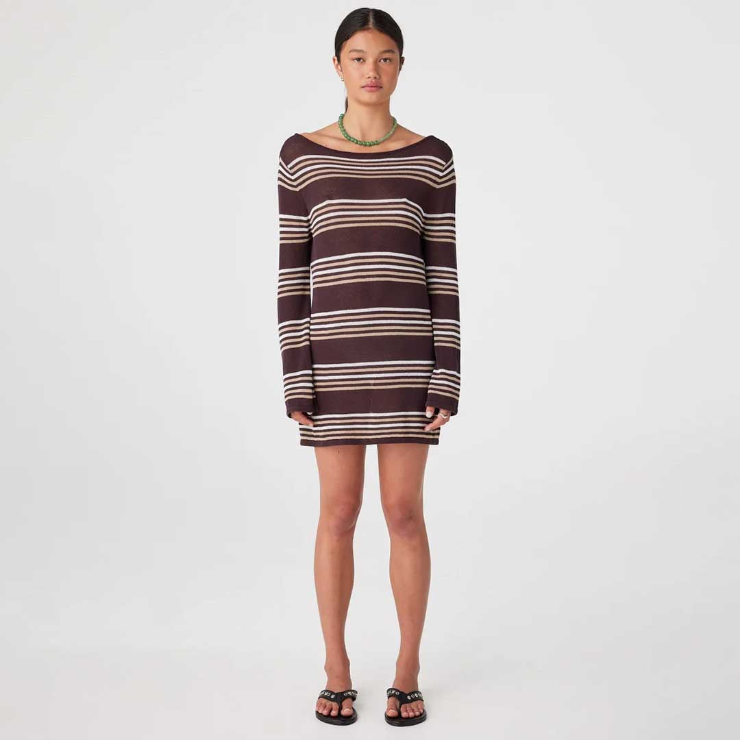 Nia Long Sleeve Mini Dress | Espresso Stripe