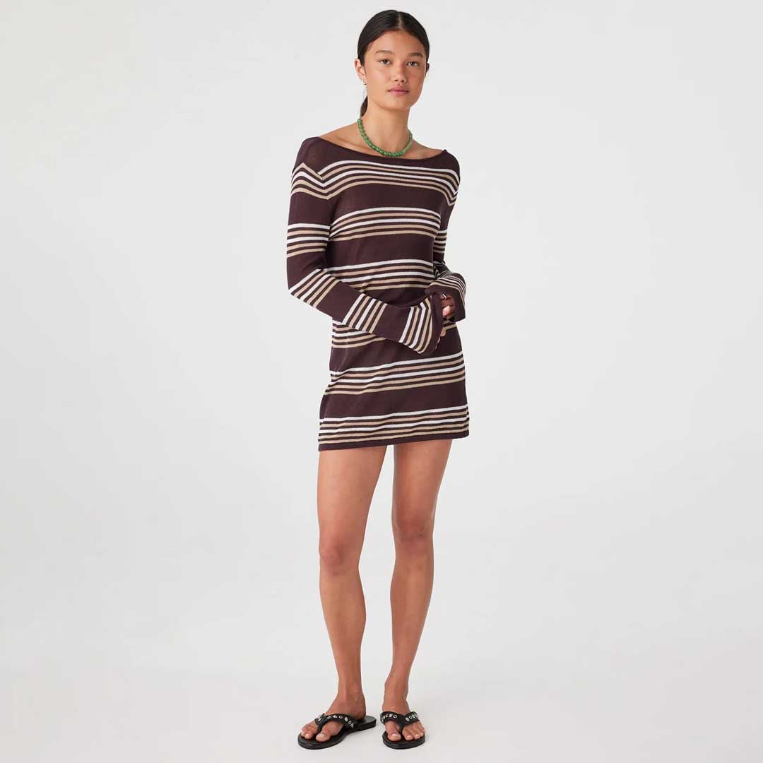 Nia Long Sleeve Mini Dress | Espresso Stripe