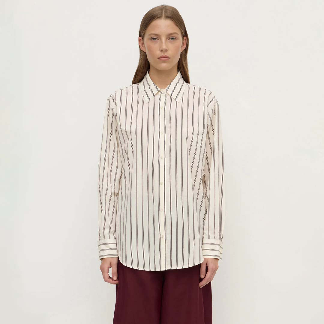 Amaro Italian Stripe Shirt | Merlot White Stripe
