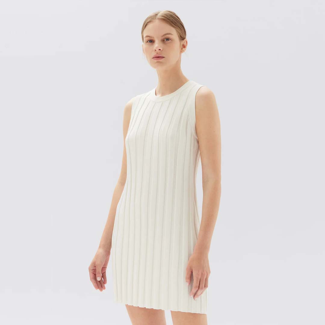 ALANA KNIT RIB MINI DRESS | ANTIQUE WHITE