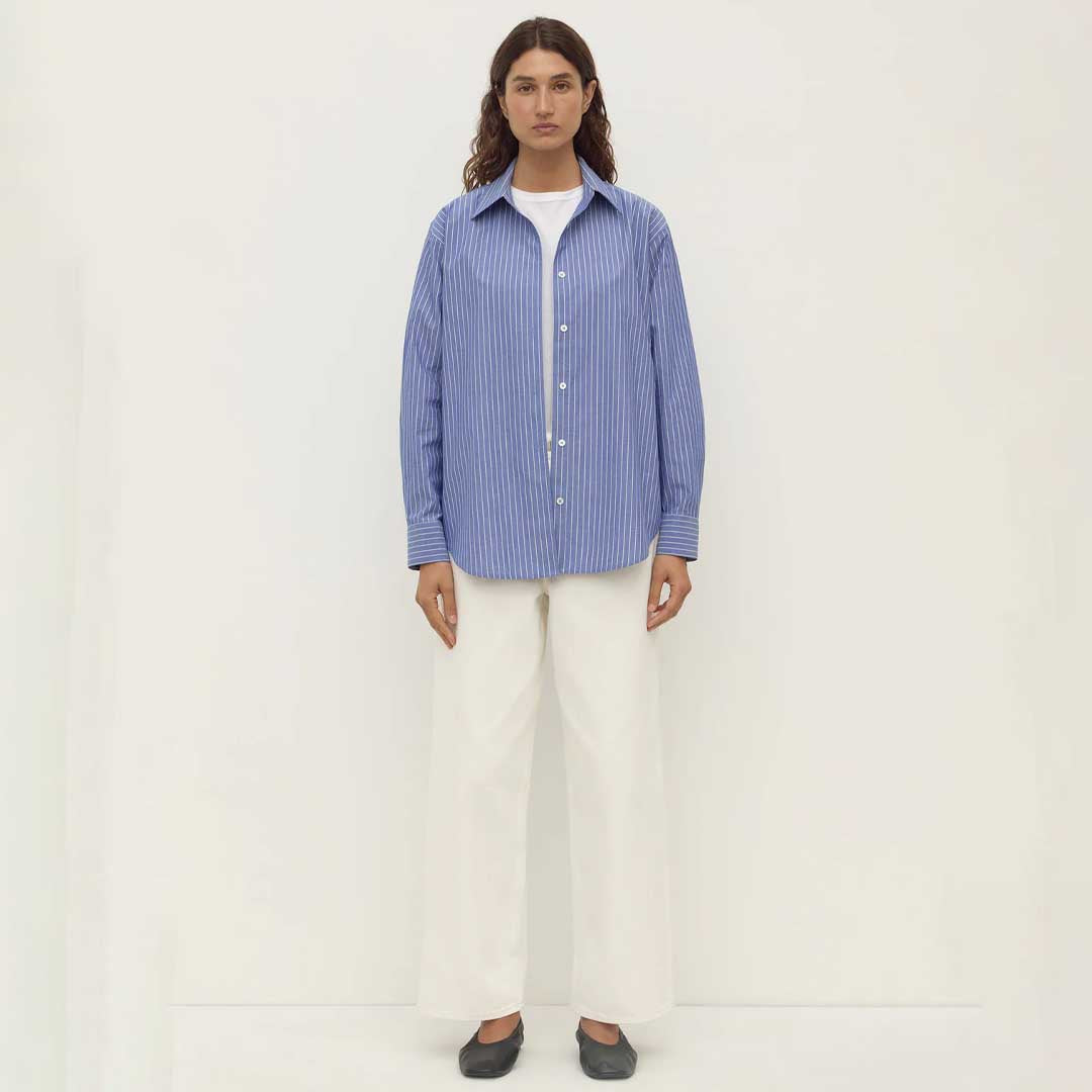 Anais Stripe Long Sleeve Shirt | Blue & White Stripe