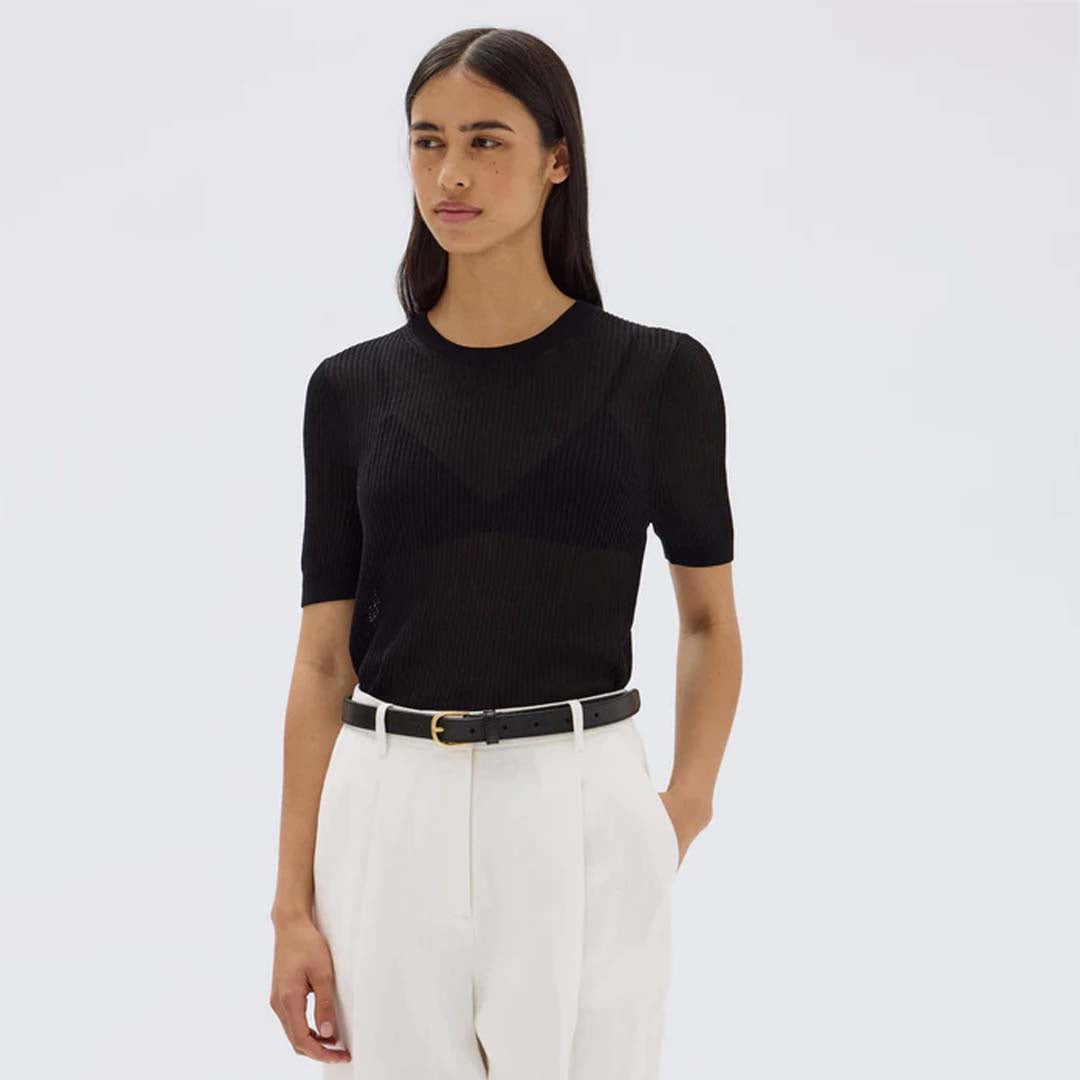Belle Knit Short Sleeve Tee | Black