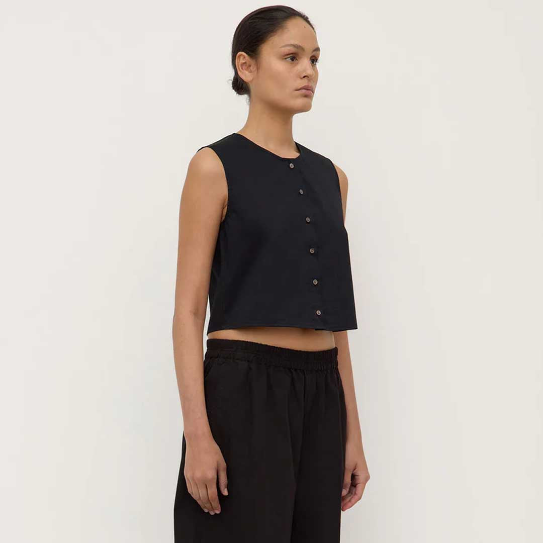 Cherri Button Front Top | Black