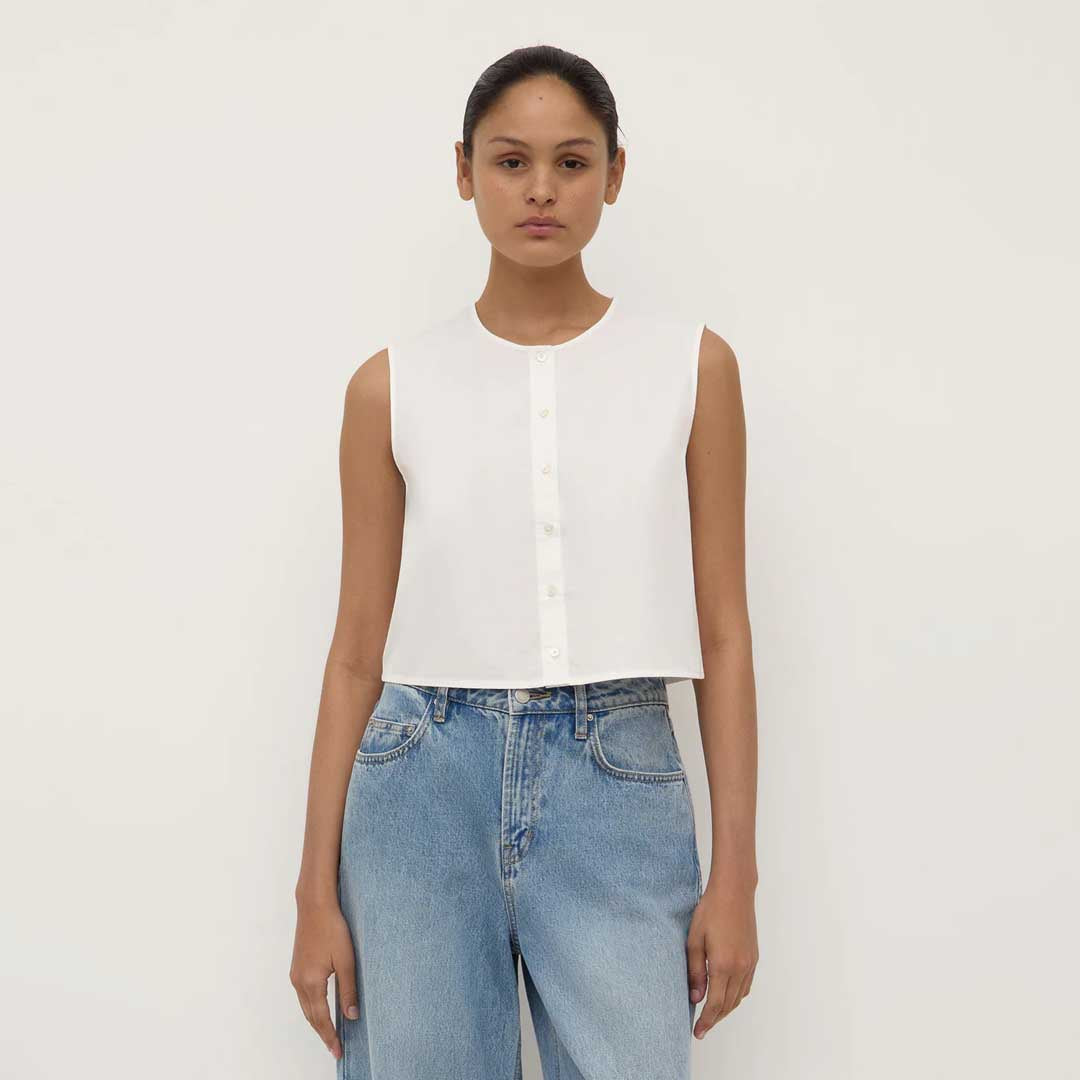 Cherri Button Front Top | White