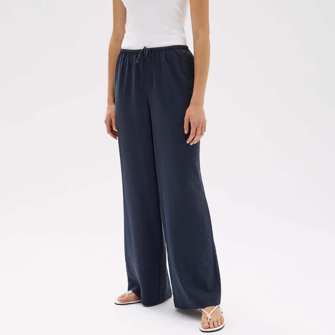 Heather Silk Blend Pant | Navy