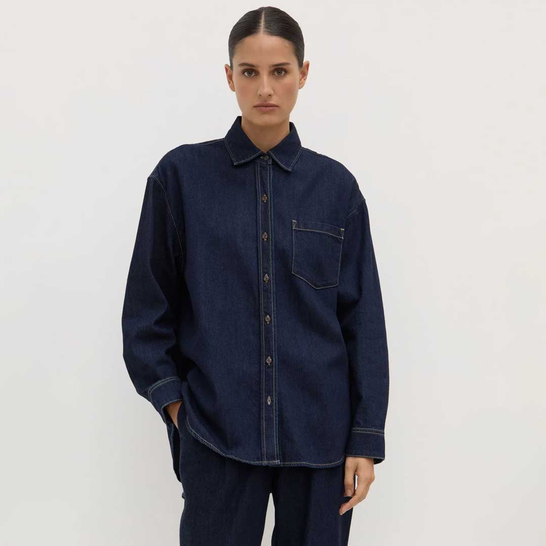 Kiera Recycled Denim Ls Shirt | Deep Indigo