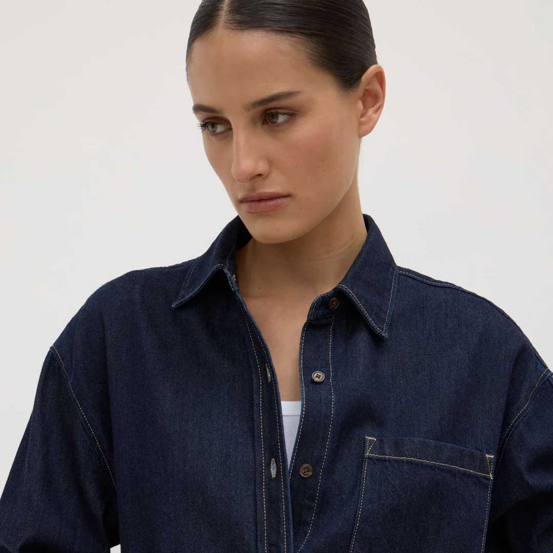 Kiera Recycled Denim Ls Shirt | Deep Indigo