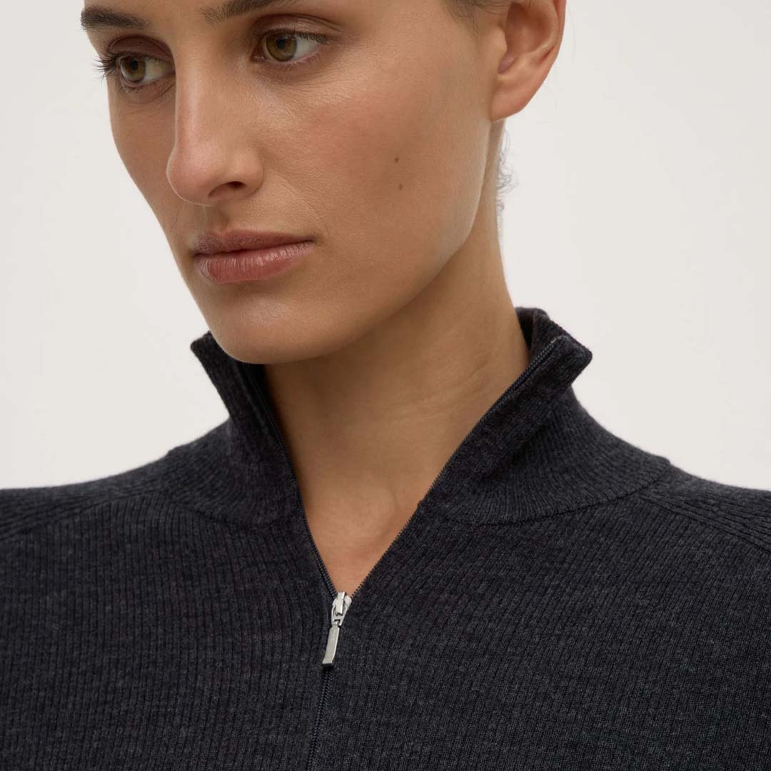LAINE QUARTER ZIP WOOL KNIT | CHARCOAL MARLE