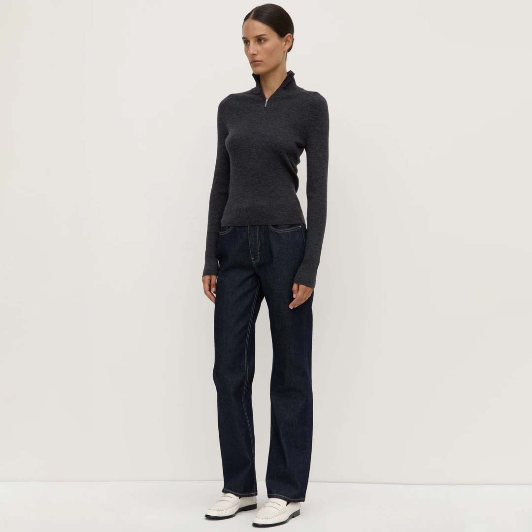 LAINE QUARTER ZIP WOOL KNIT | CHARCOAL MARLE