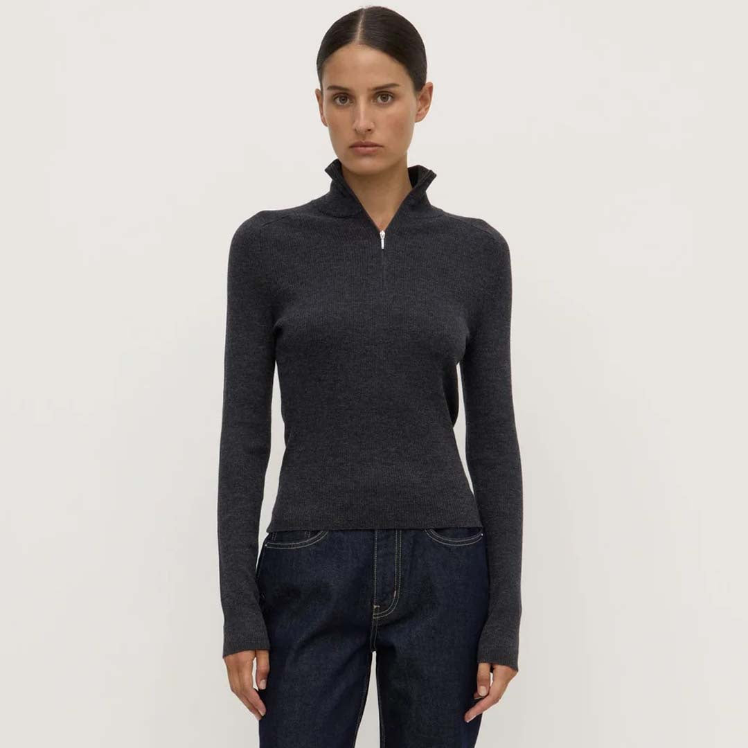 LAINE QUARTER ZIP WOOL KNIT | CHARCOAL MARLE