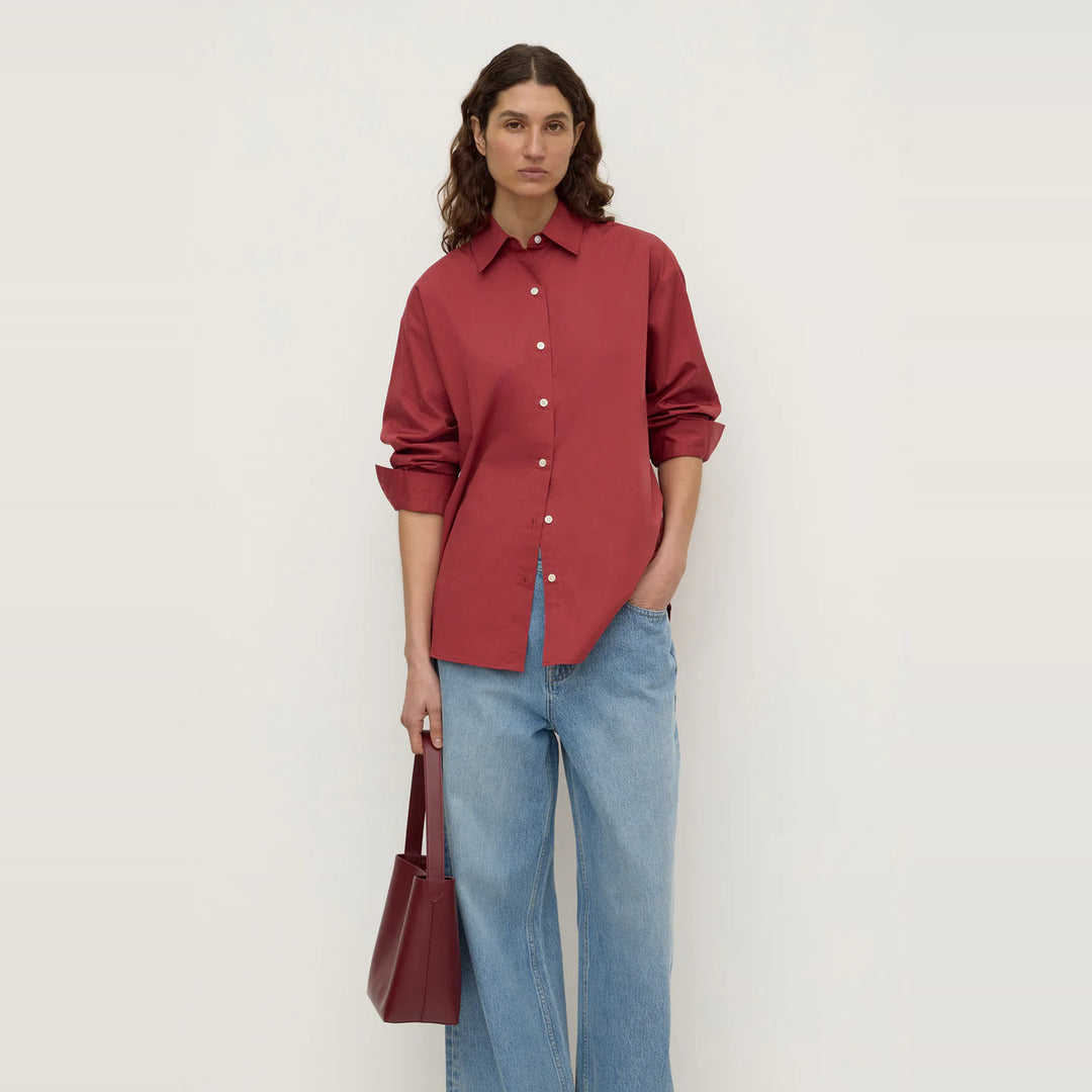 Micha Poplin Long Sleeve Shirt | Raisin