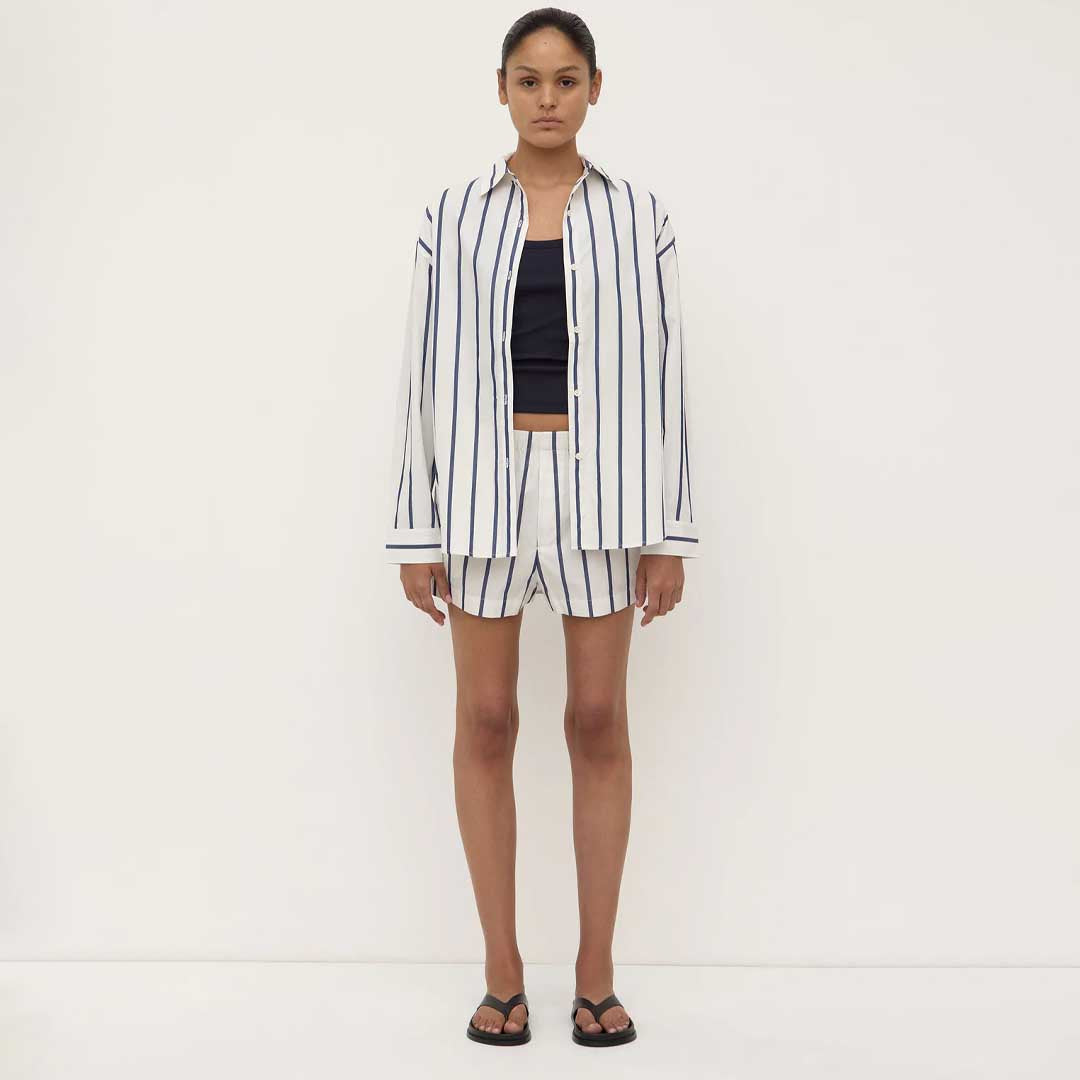 Nara Stripe Shirt | White True Navy