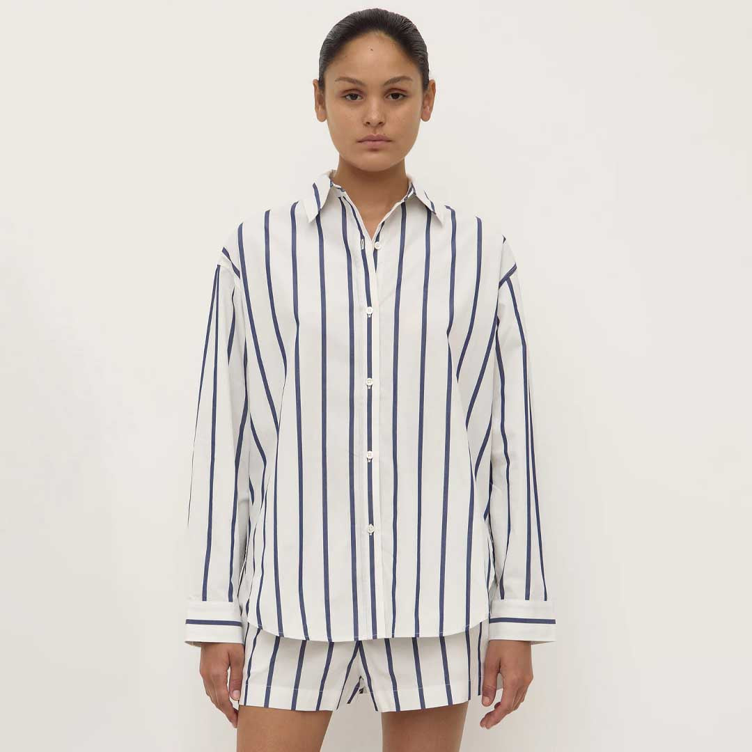 Nara Stripe Shirt | White True Navy