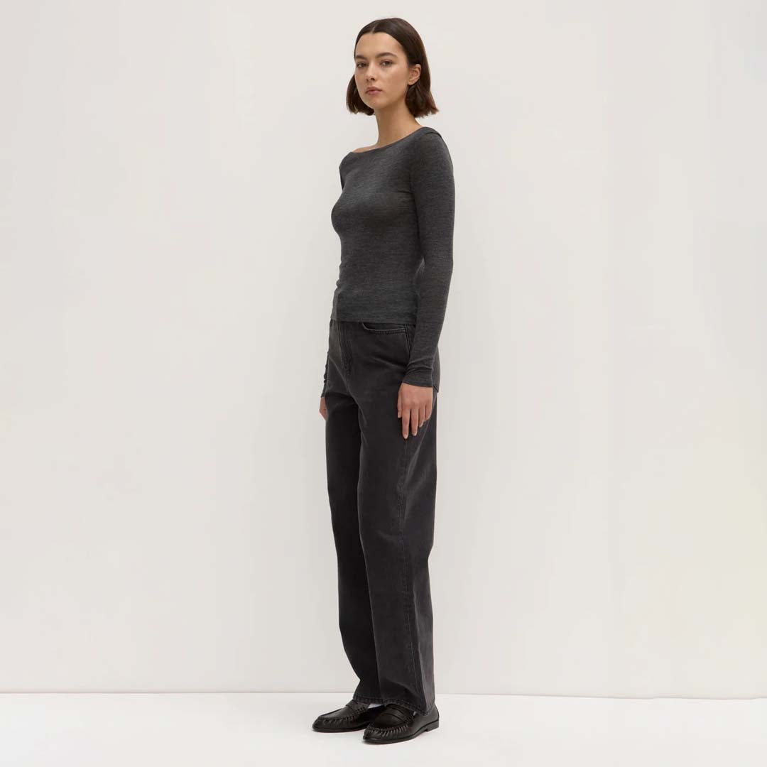 SHANNON WOOL BATEAU LS TOP | CHARCOAL MARLE