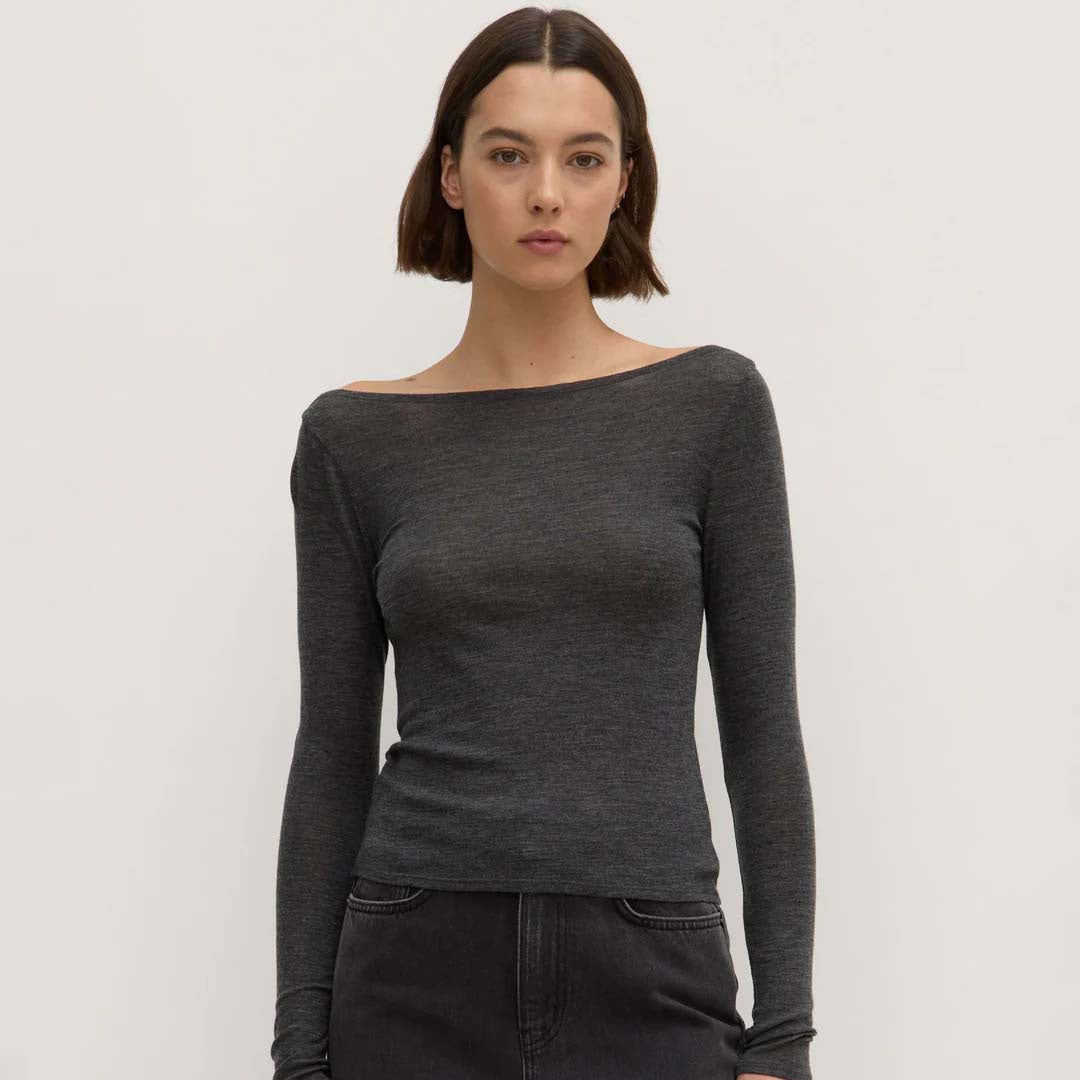 SHANNON WOOL BATEAU LS TOP | CHARCOAL MARLE