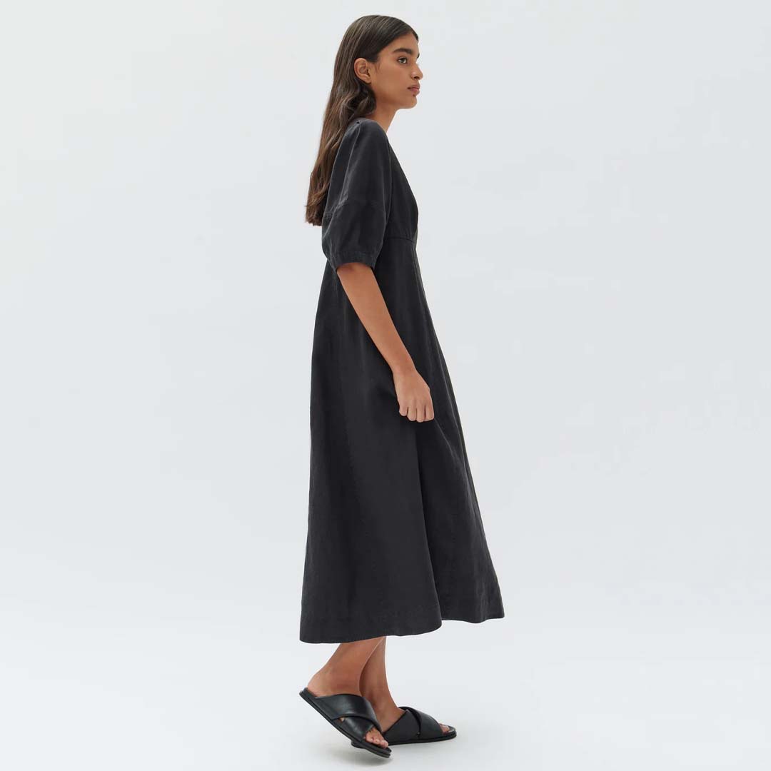 TIA LINEN DRESS | BLACK