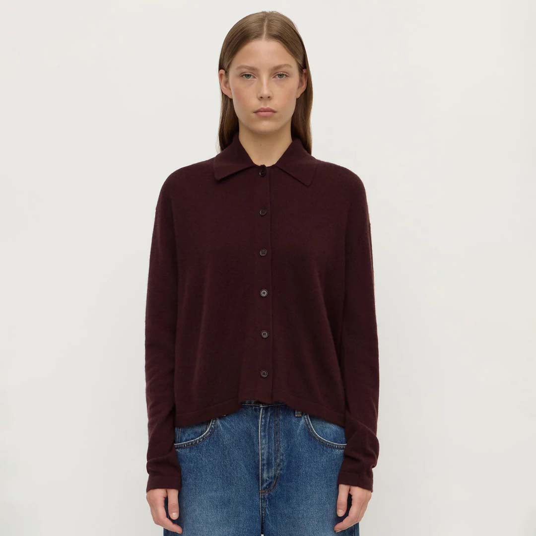 Wool Cashmere Knit Cardigan | Dark Merlot