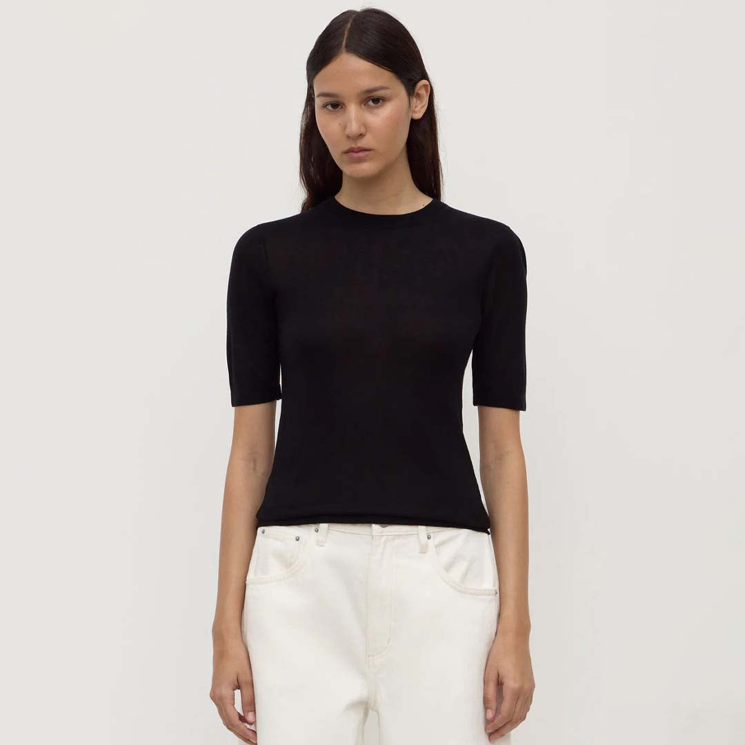 Mina Silk Knit Tee | Black