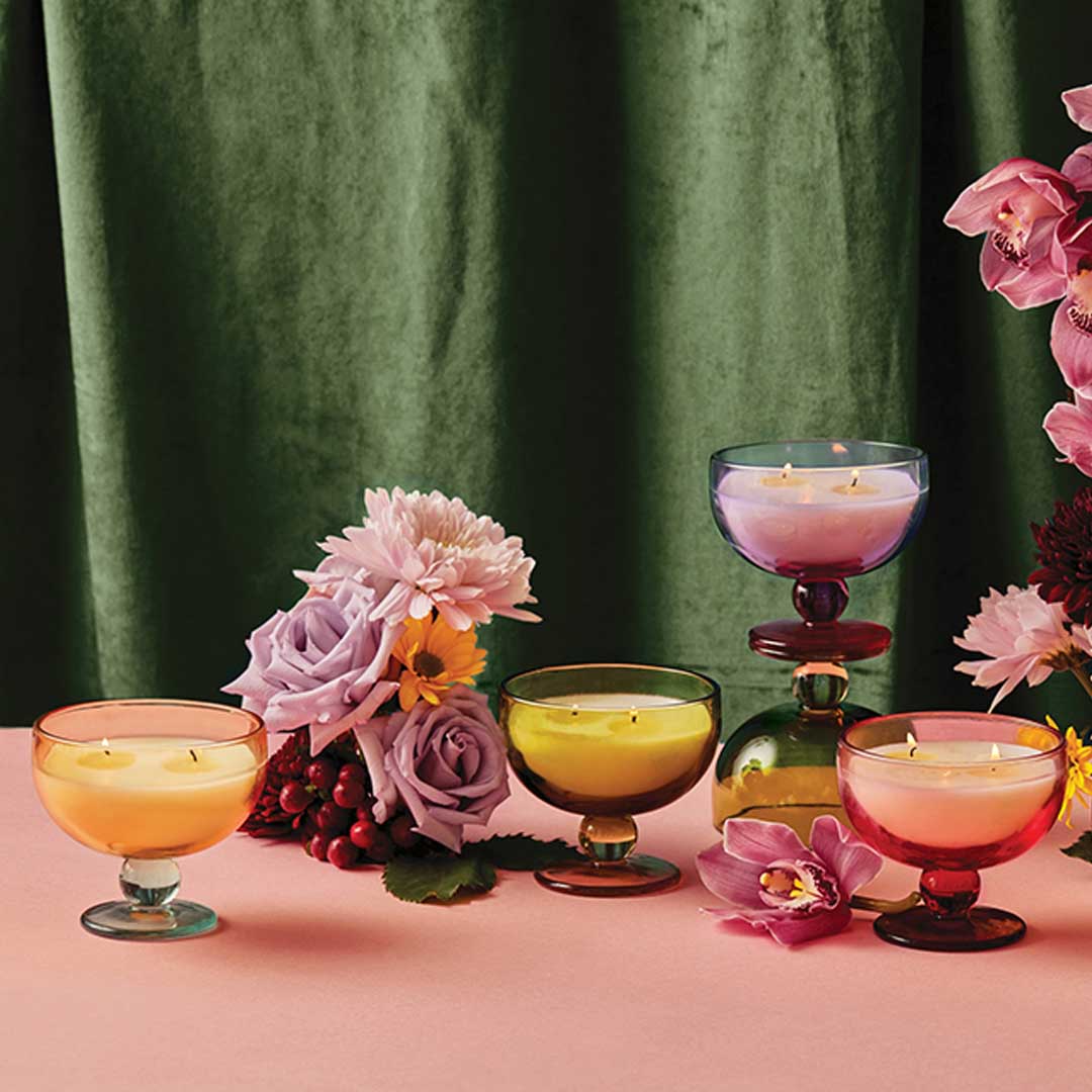 Aura 6oz Tinted Glass Goblet Candle | Yellow & Blue