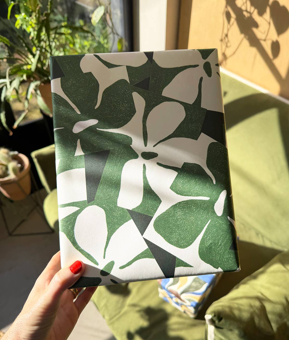 Floral Motif Green Gift Wrap