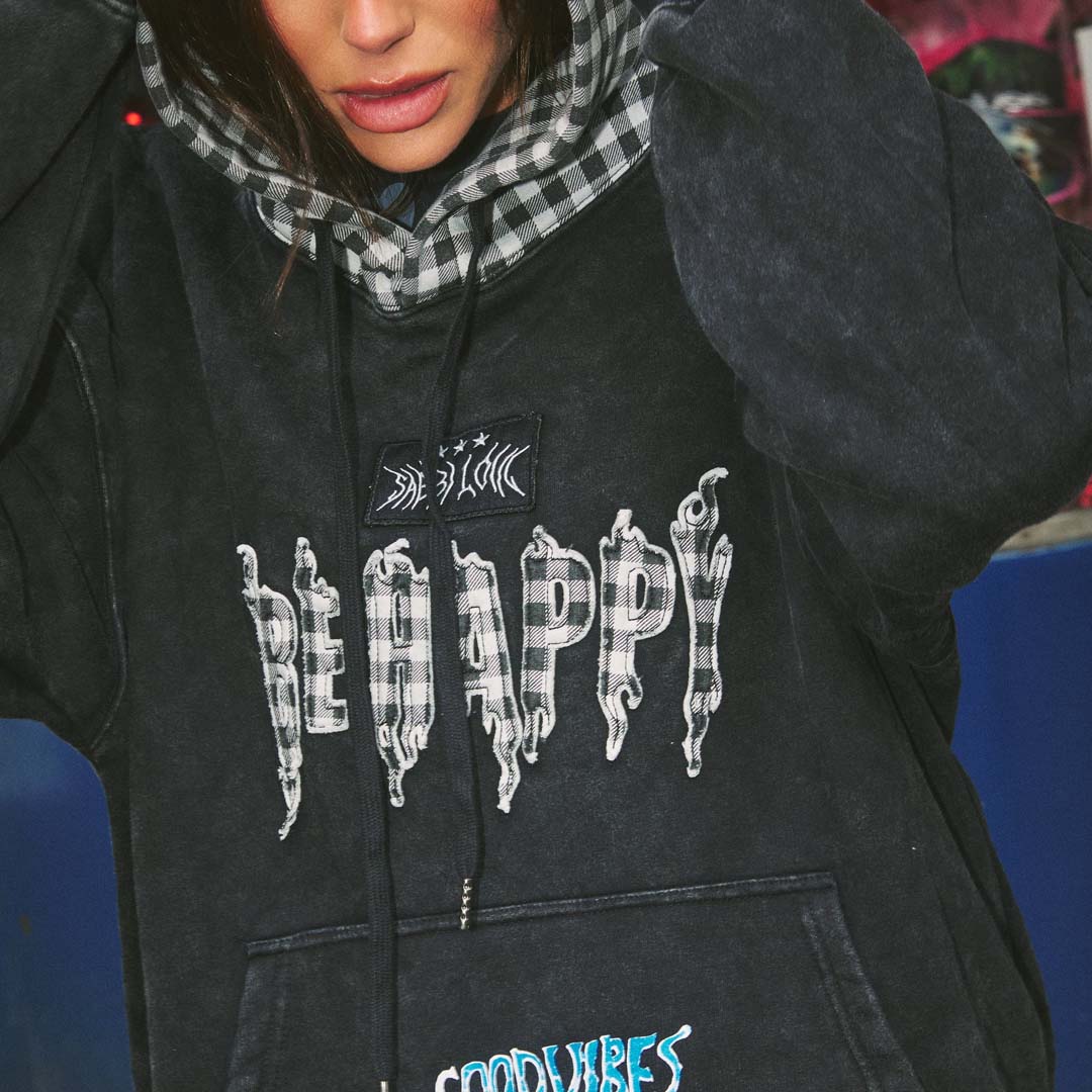 Be Happy Hoodie | Gingham