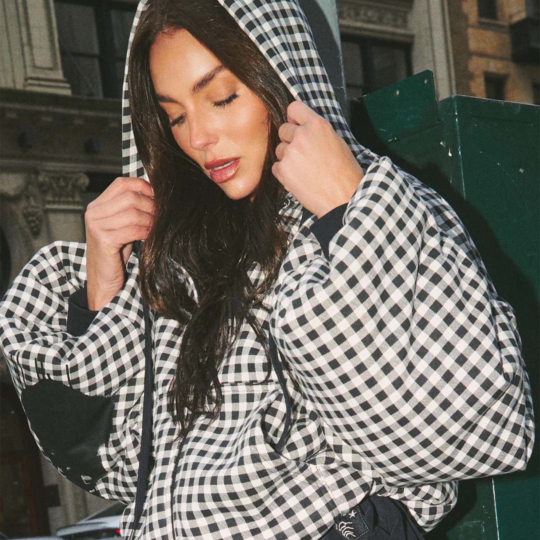 Be Happy Padded Bomber | Gingham