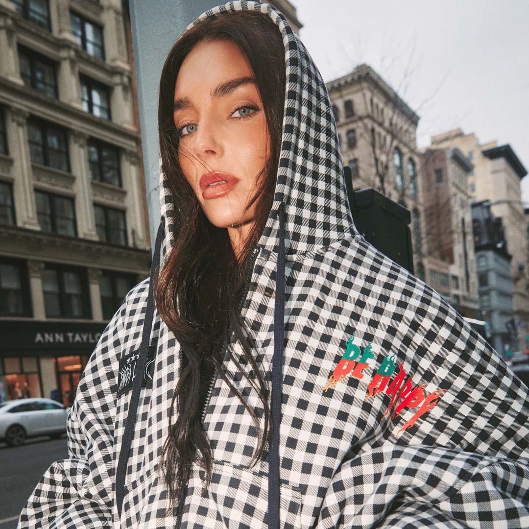 Be Happy Padded Bomber | Gingham