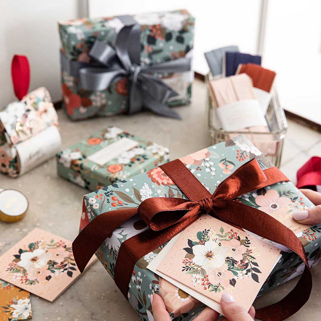 Christmas Gift Wrap Sheet | Christmas Ornaments + Floral Fields