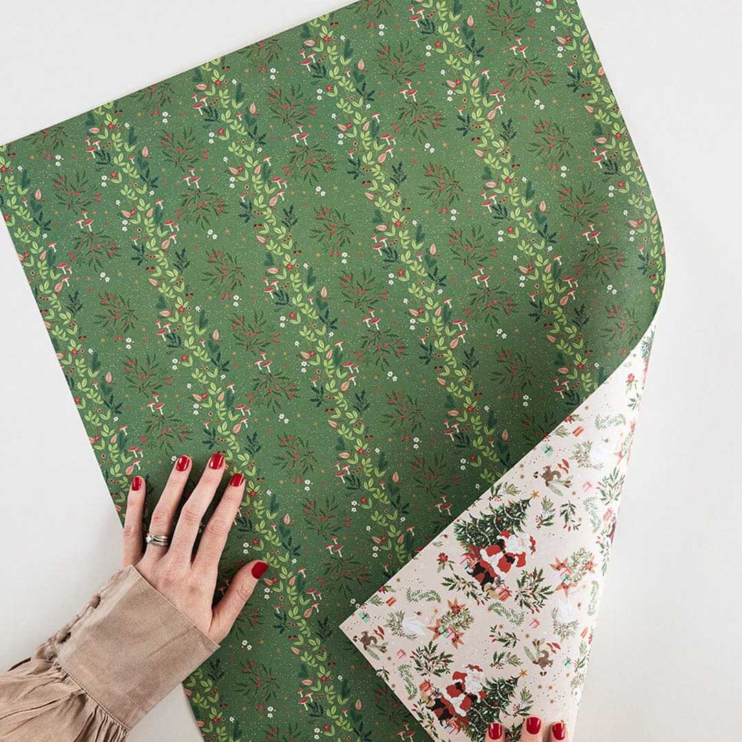 Christmas Gift Wrap Sheet | Jolly Santa + Holly & Twinkle
