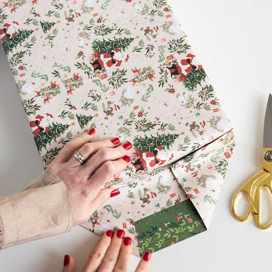 Christmas Gift Wrap Sheet | Jolly Santa + Holly & Twinkle
