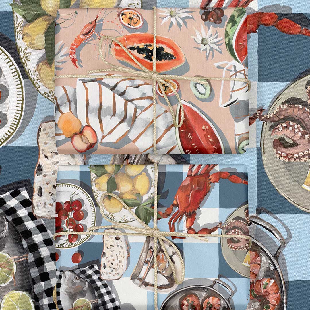 Christmas Gift Wrap Sheet | Summer Picnic + Crab & Squid