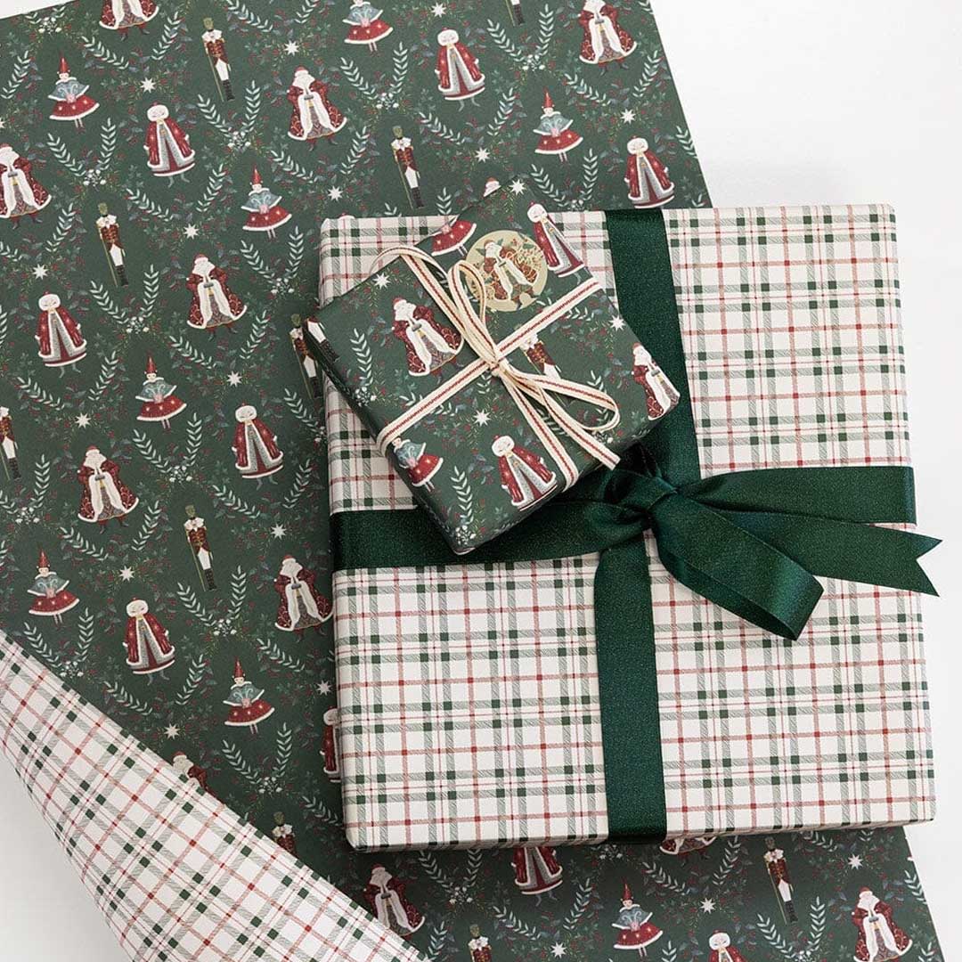 Christmas Gift Wrap Sheet | Christmas Plaid + Mr & Mrs Claus