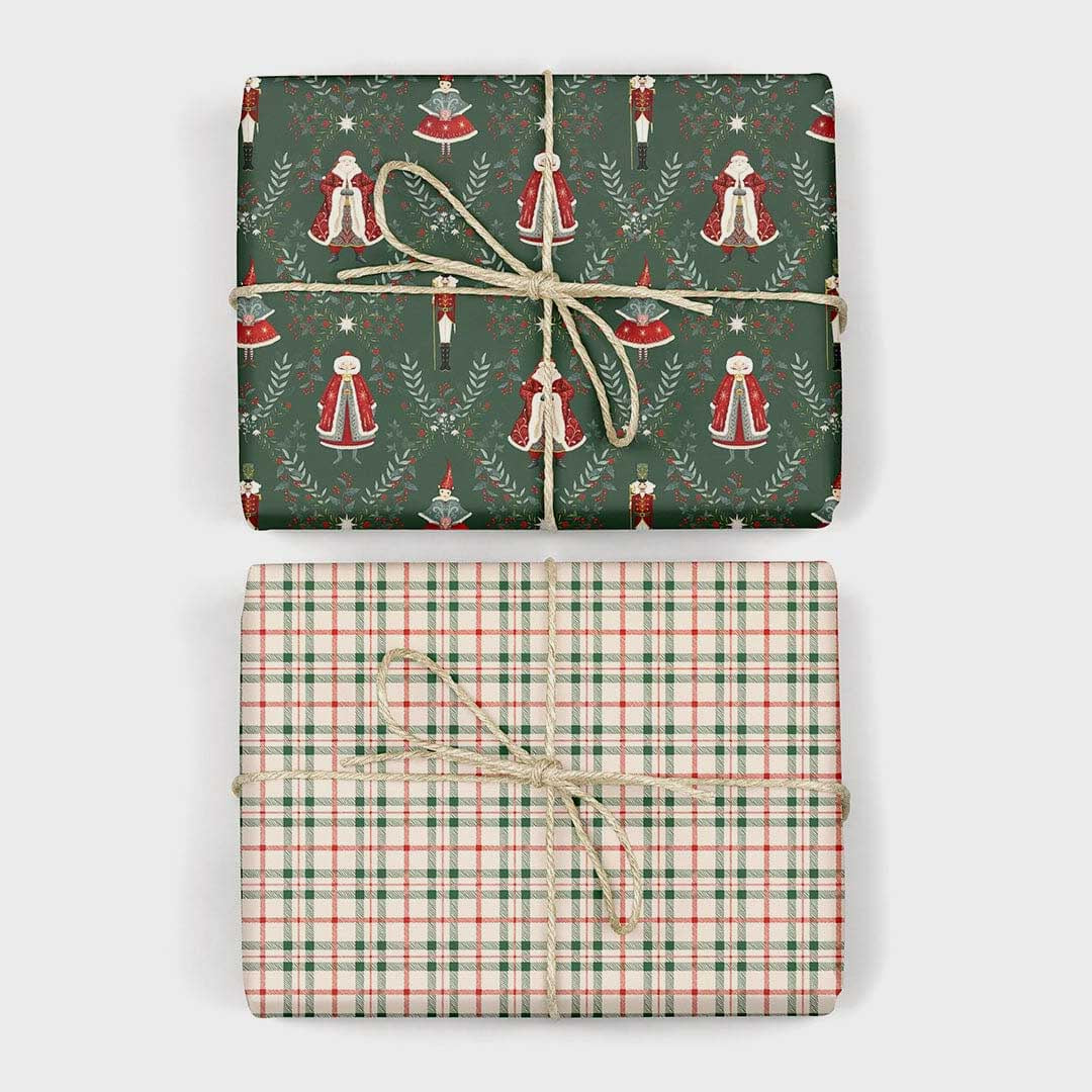 Christmas Gift Wrap Sheet | Christmas Plaid + Mr & Mrs Claus