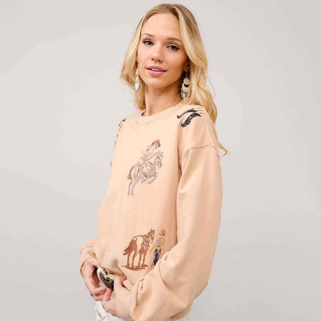 Embroidered Graphic Sweatshirt | Western Motif