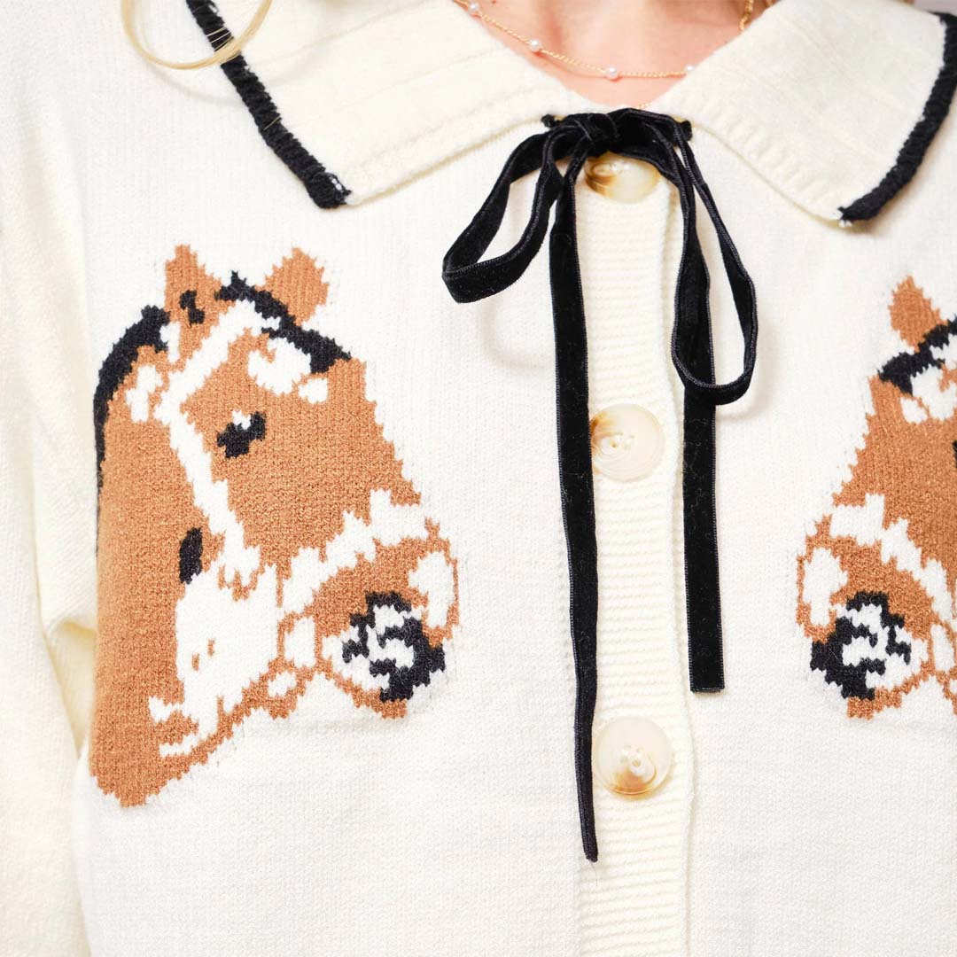 Bow Tie Knit Cardigan | Horse Face
