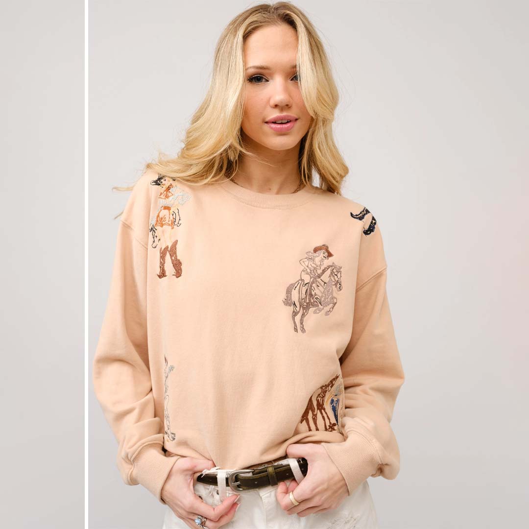 Embroidered Graphic Sweatshirt | Western Motif