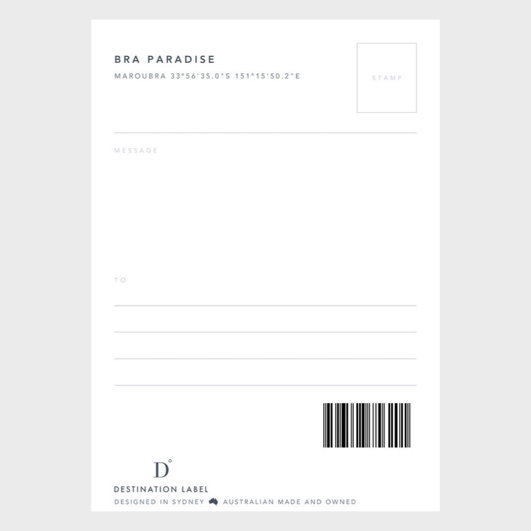 Postcard | Bra Paradise — writable barcoded back