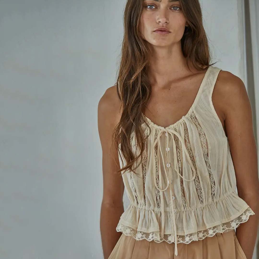 Woven Sleeveless Lace Top | Natural