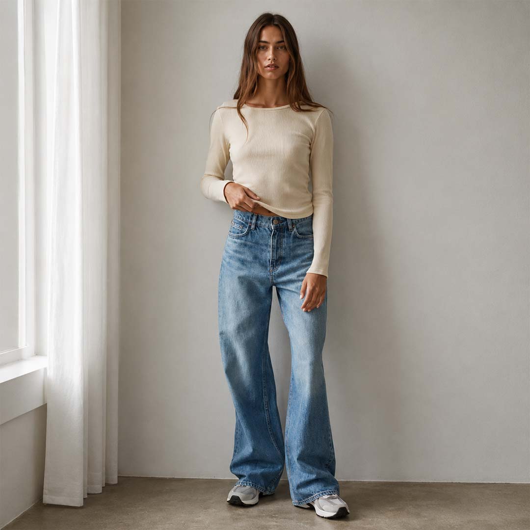 Ribbed Side Ruching Knit | Cream