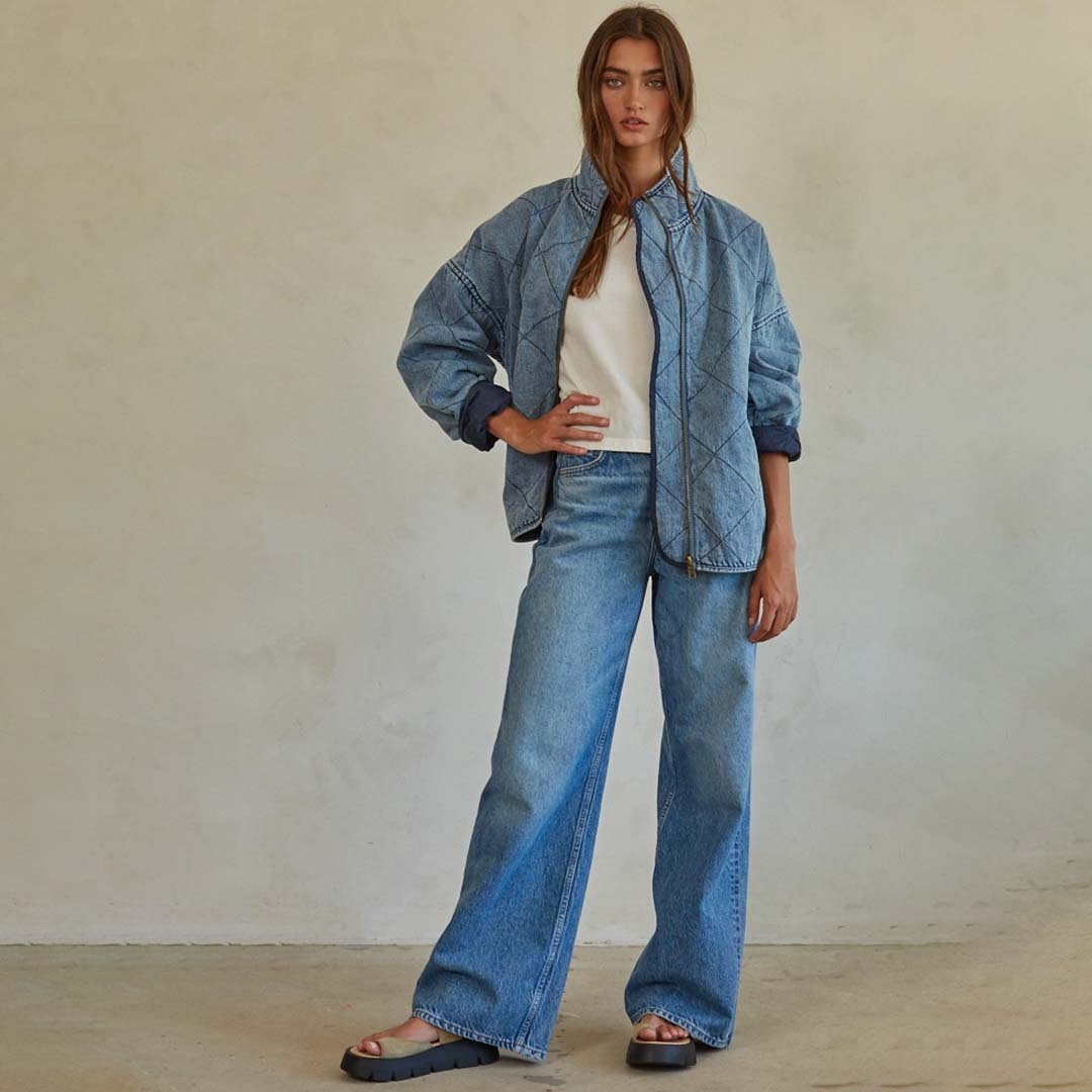 Washed Woven Denim Jacket | Denim Blue