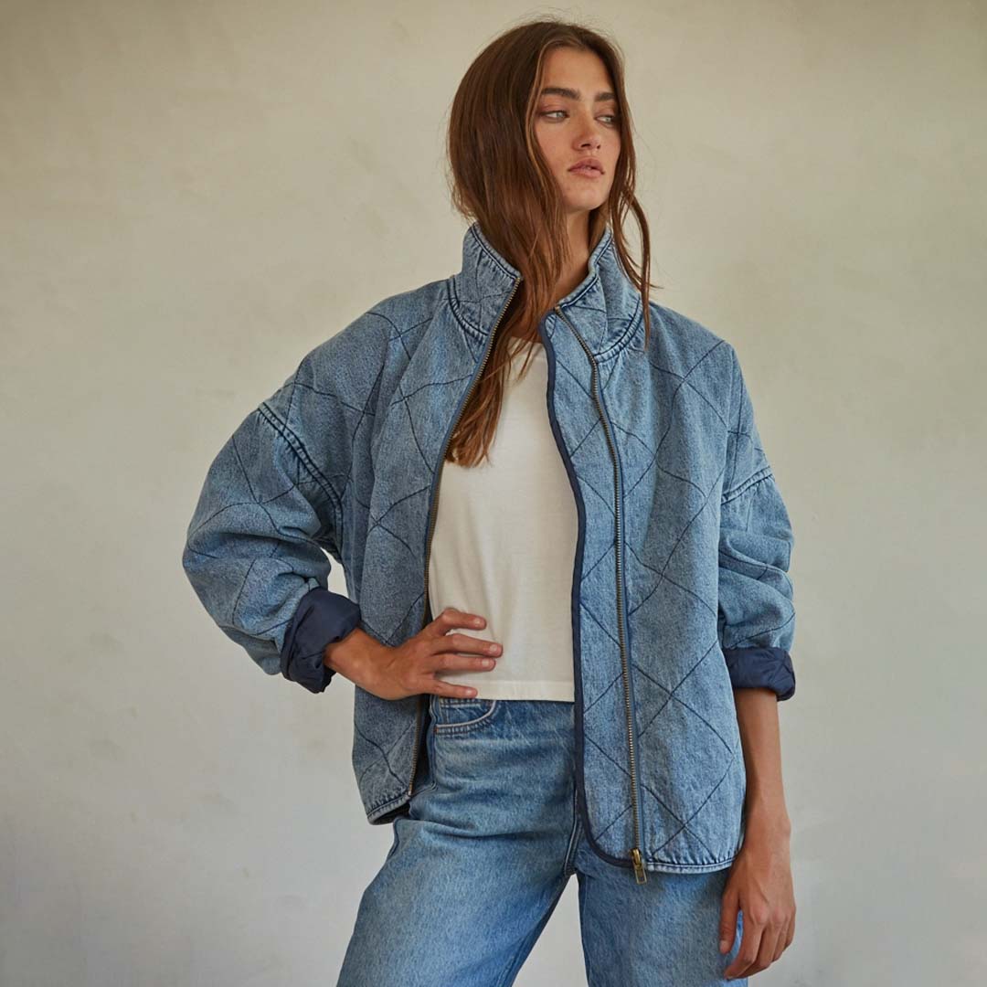 Washed Woven Denim Jacket | Denim Blue
