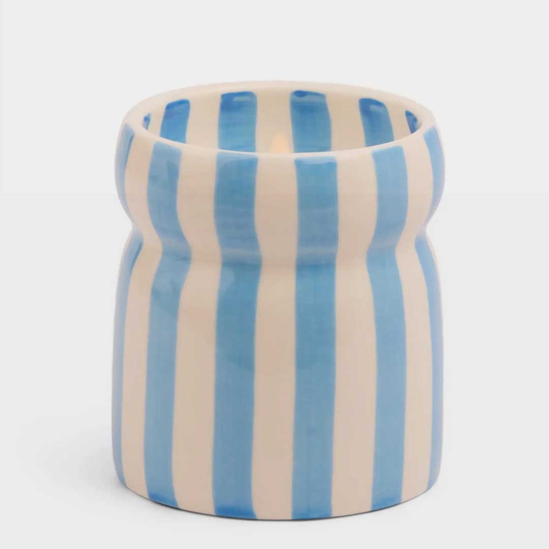 Cabana 6.5oz Blue Stripped Ceramic Candle | Lost at Sea