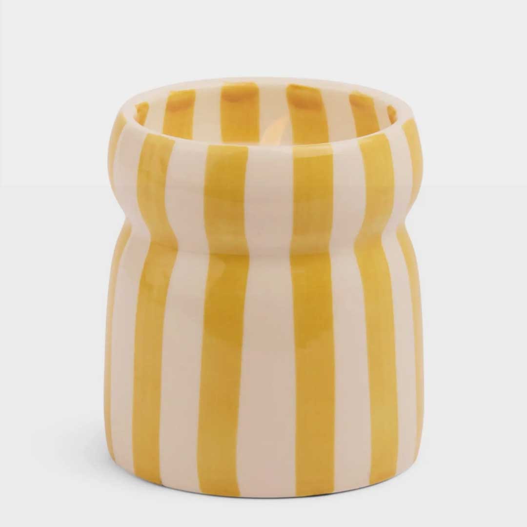 Cabana 6.5oz Ochre Stripped Ceramic Candle | Gold Coast