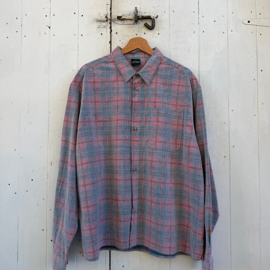 B.Cools Cabin Shirt in pink cord plaid, corduroy detail
