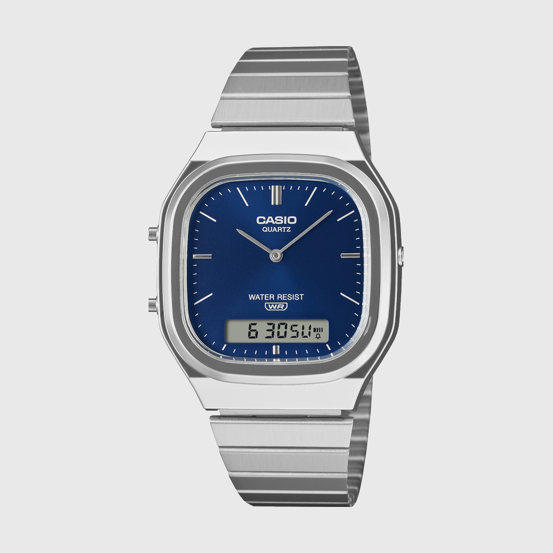 Casio Square Duo AQ240 in Silver and Blue